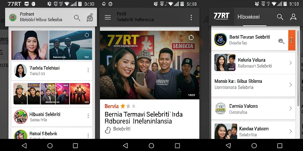 Antarmuka utama 77RT yang menampilkan berita selebriti terkini.