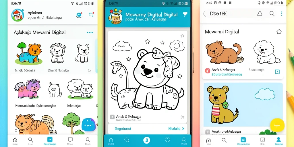 Antarmuka aplikasi ID678 dengan pilihan gambar mewarnai yang menarik.