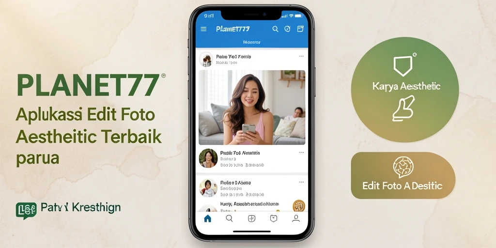 Tampilan antarmuka aplikasi <strong>PLANET77</strong> dengan fitur Edit Foto Aesthetic.